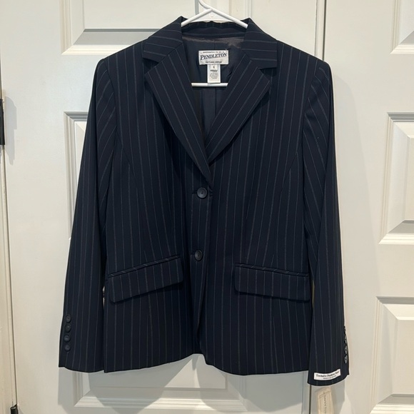 NWT PENDLETON Blue Navy Blazer Pinstripe Savvy Stretch Wool Size 4 - Picture 1 of 14